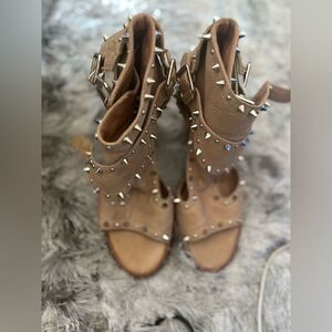 LAURENCE DACADE Deric Studded heels open toe Block Sandals dress spike shoes